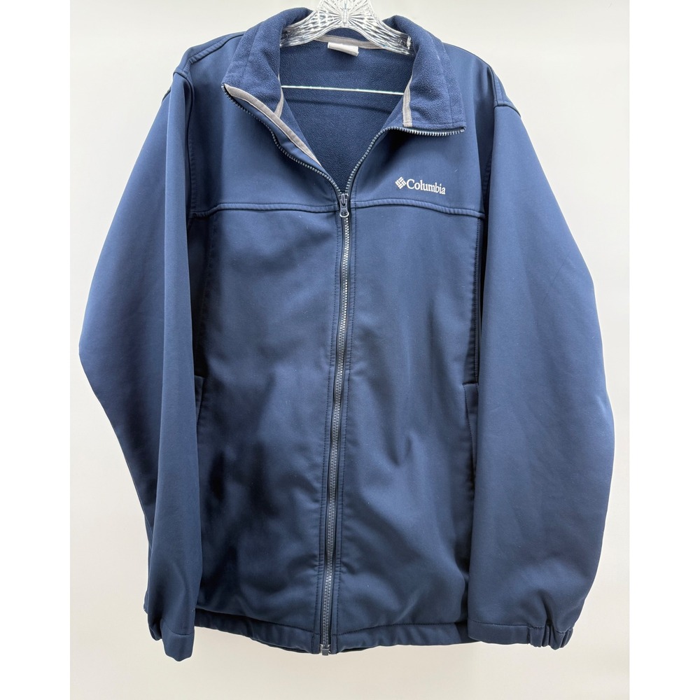 Columbia Mens Softshell Jacket Navy Blue Fleece Lined Full Zip Size LT Tall